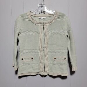 Vintage Cabi Knit‎ Crochet Trim Cardigan Sweater Hook Closure Pockets Retro
